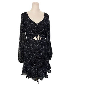 Storia Blue Stars Print Cutout Sheer Sleeve Dress Size Small